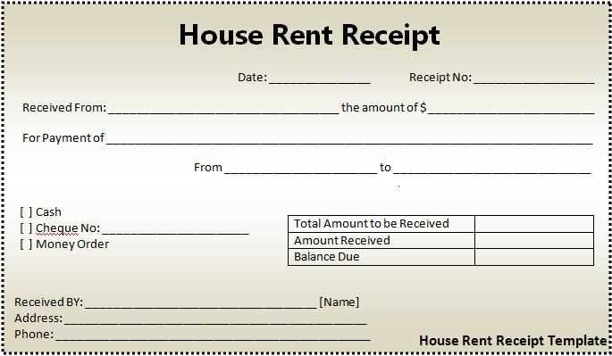 receipt template for rent payment