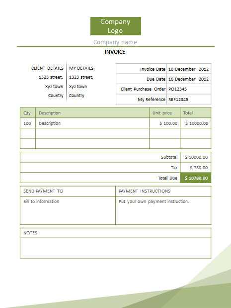 receipt template for services rendered