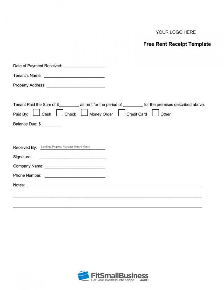 Rent receipt for tenant template