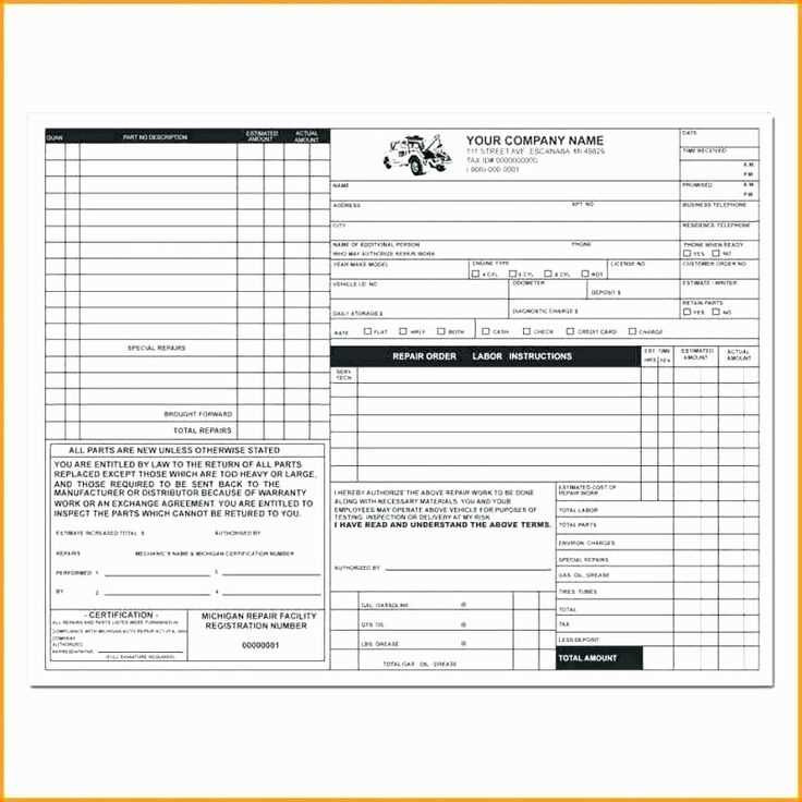 repair order receipt template