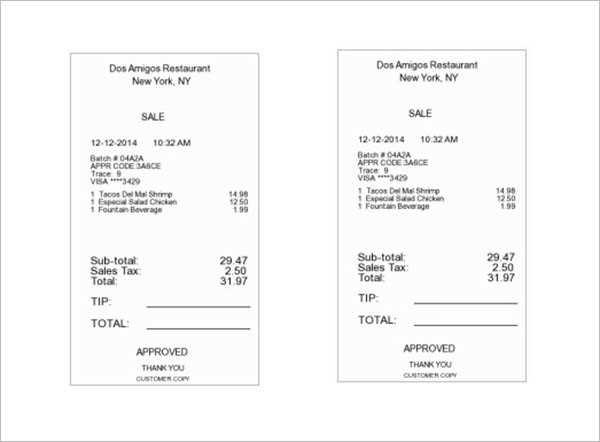 restaurant receipt template excel