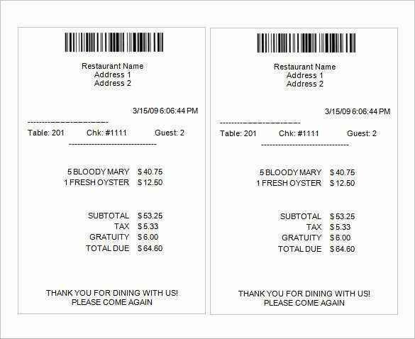 restaurant receipt template excel