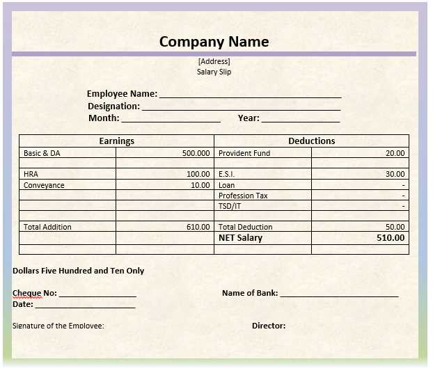 salary receipt template free