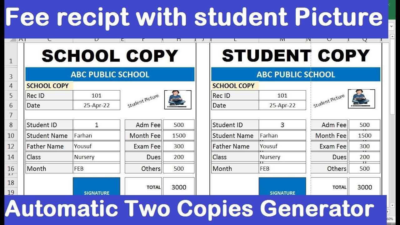 school fee receipt template in excel