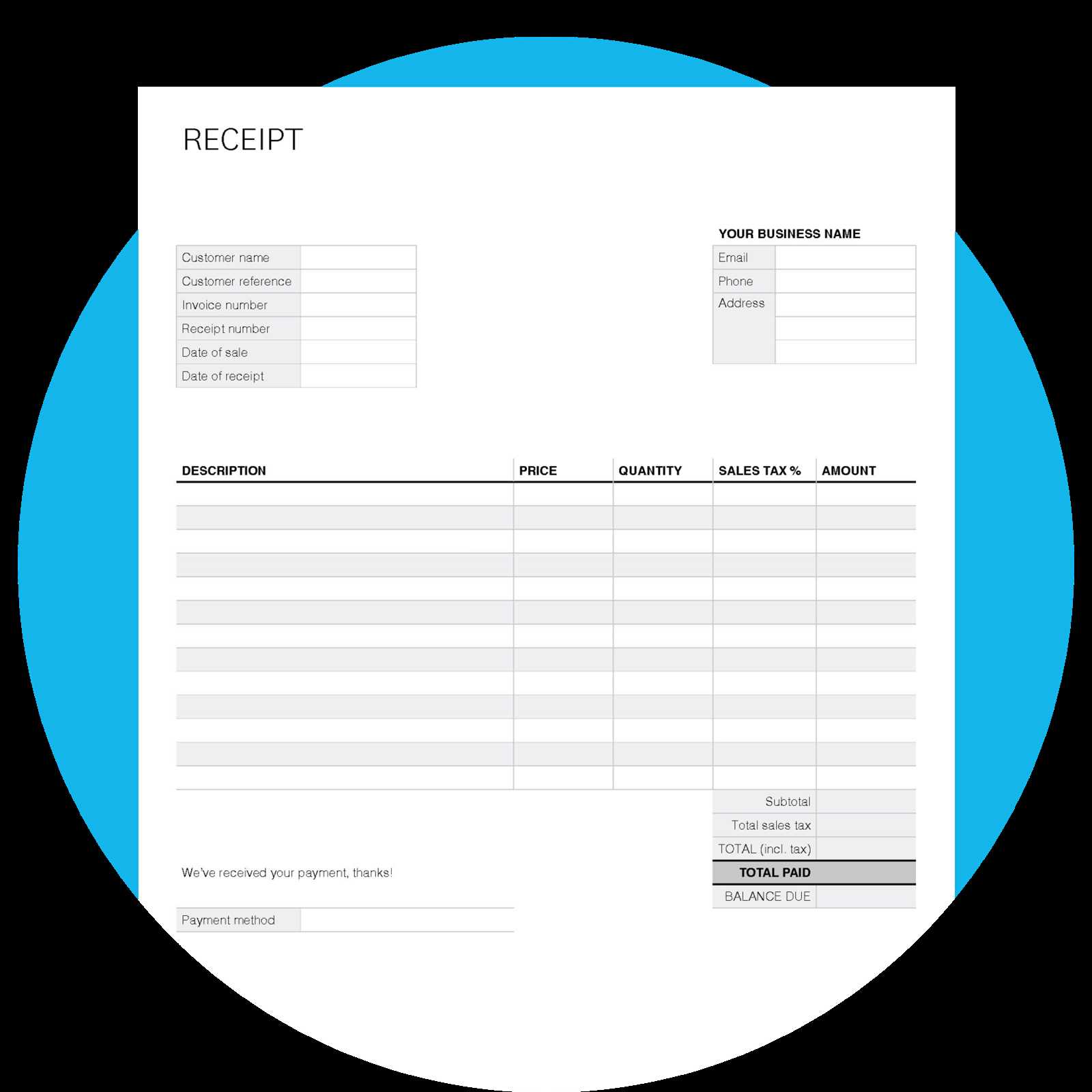 self receipt template