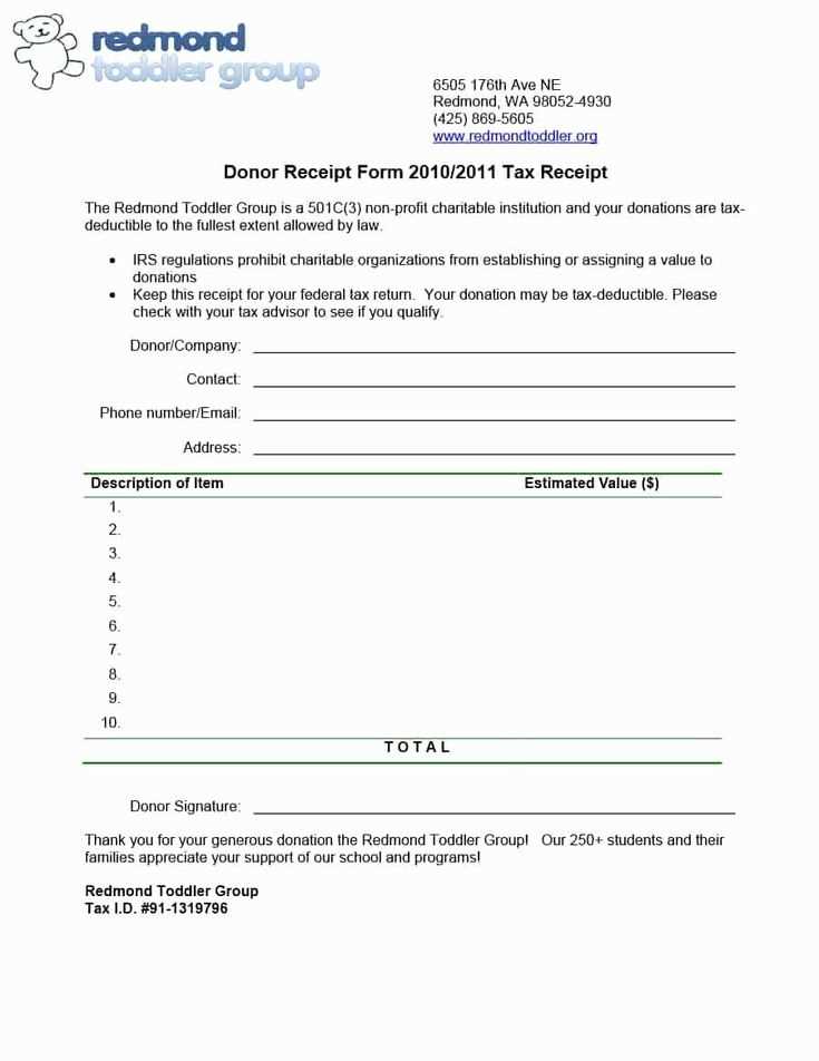 tax receipt template non profit