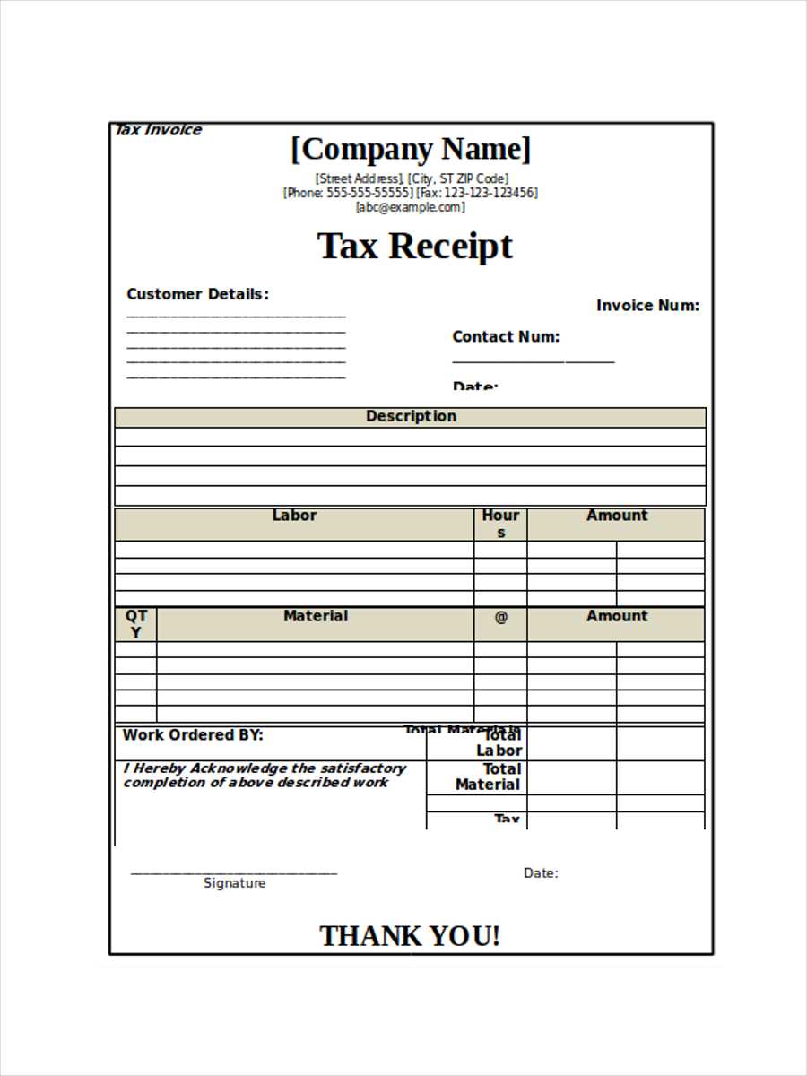 tax receipt template nz