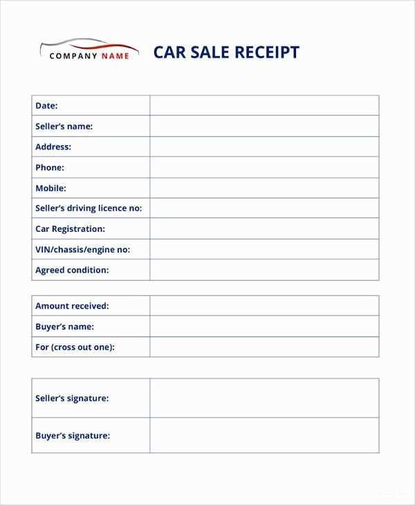 template for a receipt for sale of car