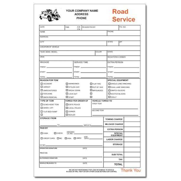 towing company receipt template blank