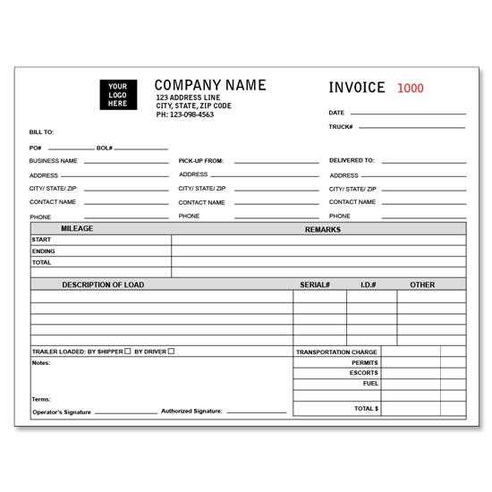 truck driver receipt template