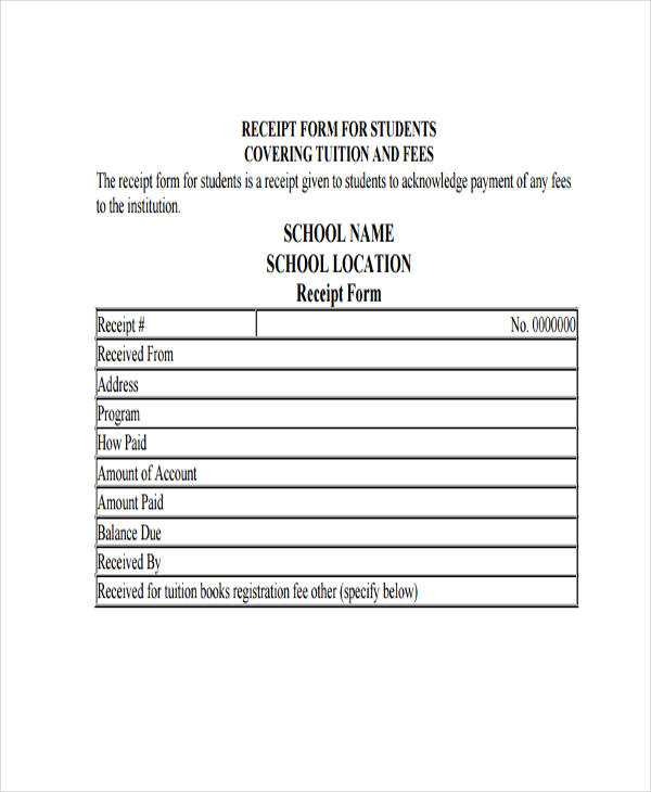 tuition receipt template