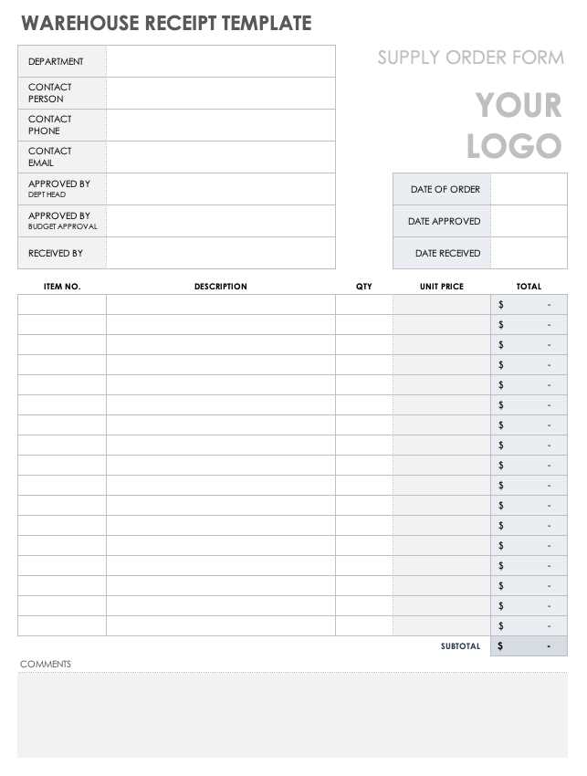 warehouse receipt form template