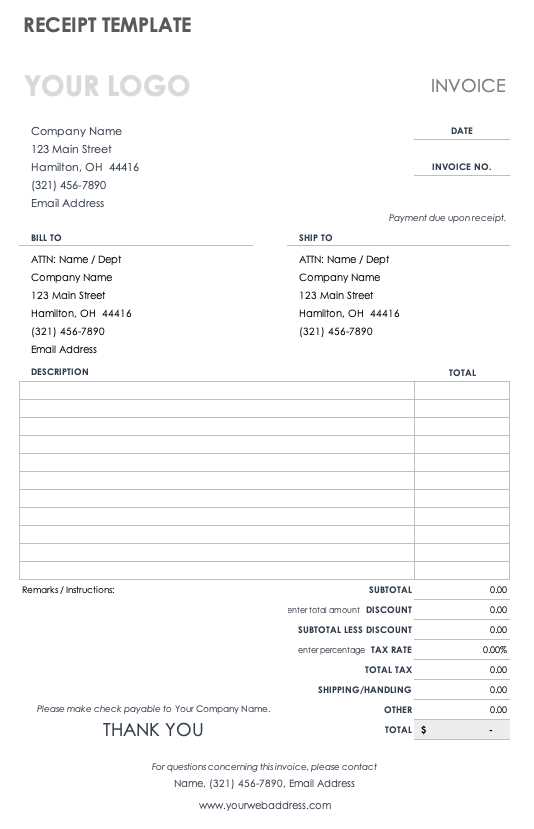 wedding service receipt template