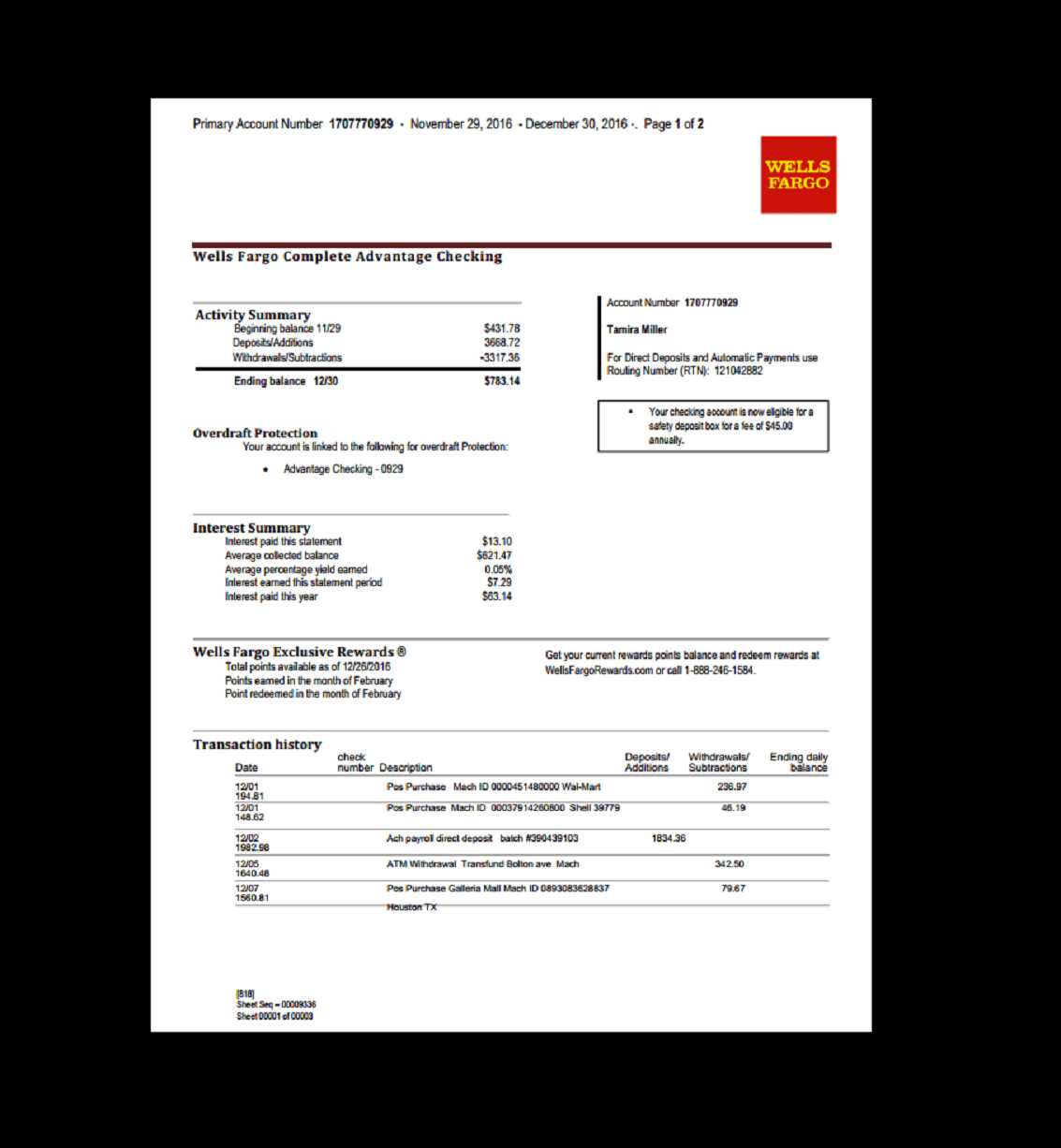 wells fargo receipt template