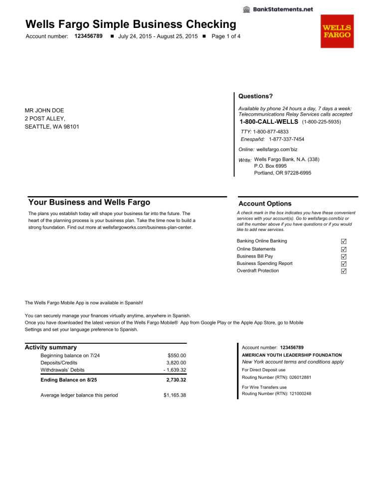 wells fargo receipt template