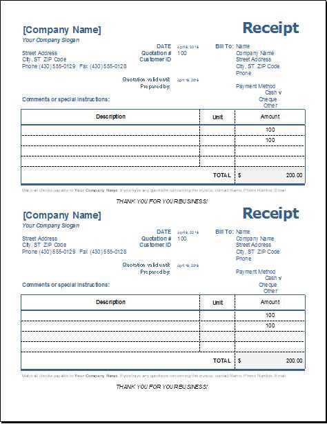 word receipt templates 2007