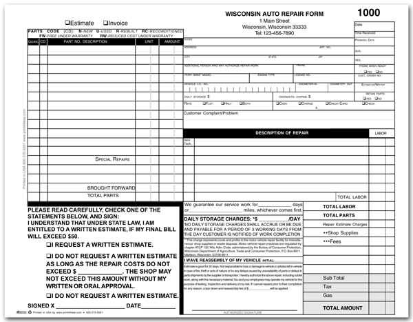 auto repair receipt template