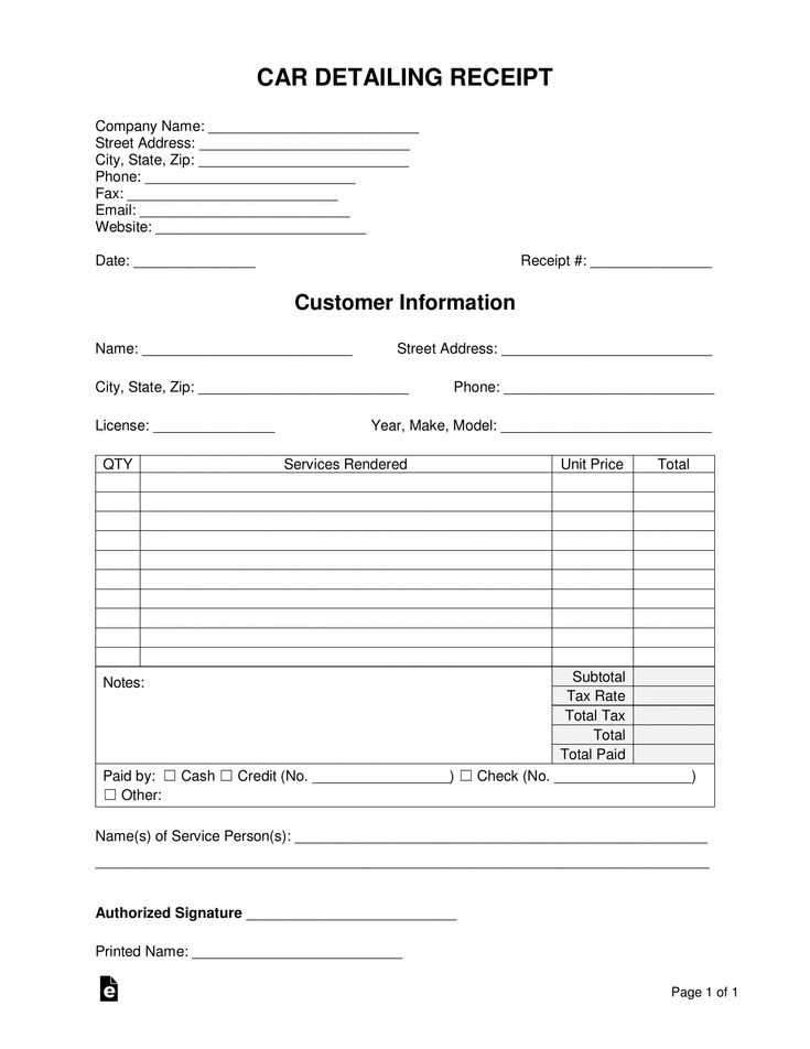 automotive service receipt template