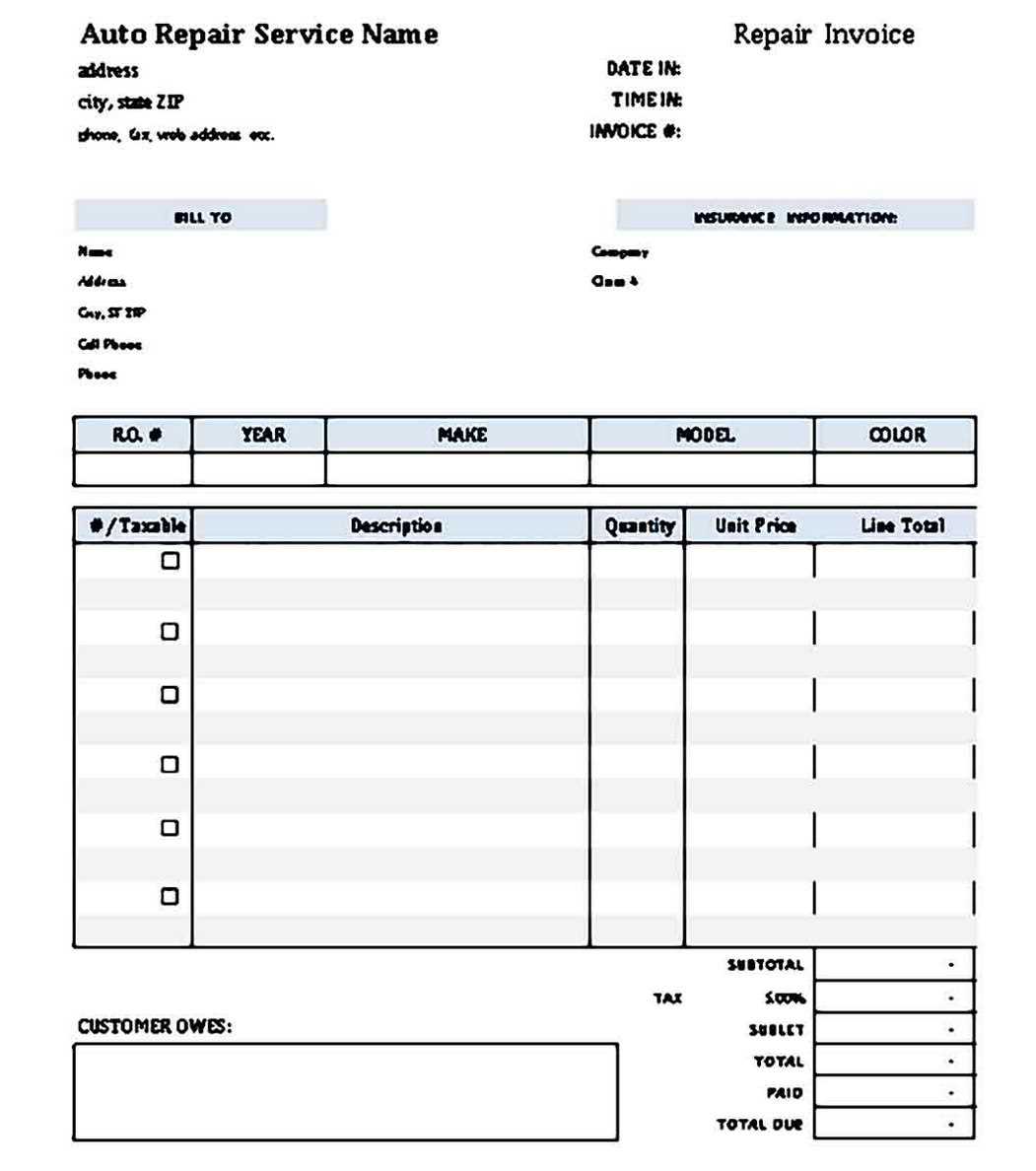 automotive service receipt template