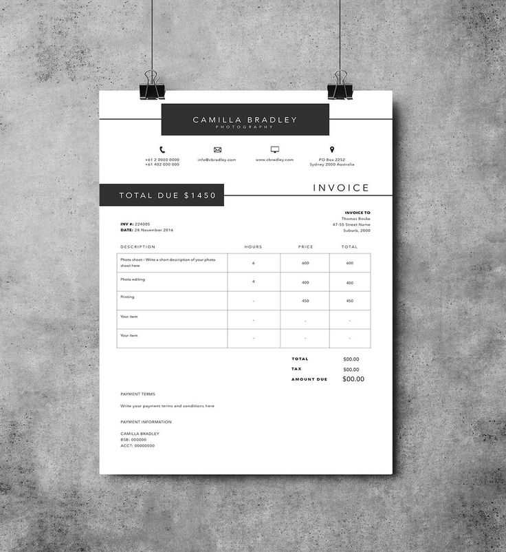 photography receipt template word