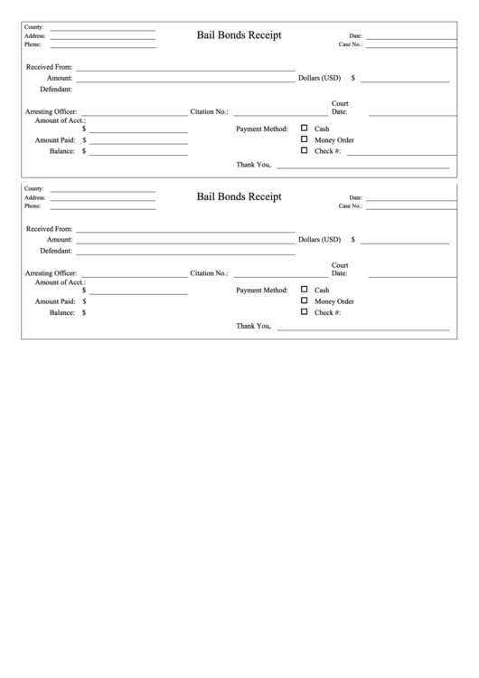 bail bond receipt template texas