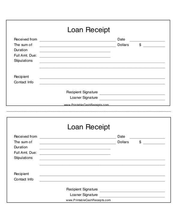 cash loan receipt template