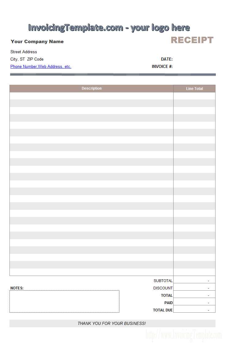 blank receipt template excel