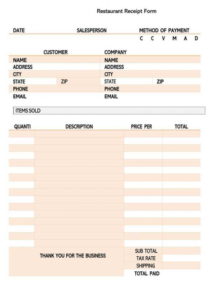 blank restaurant receipt template signature