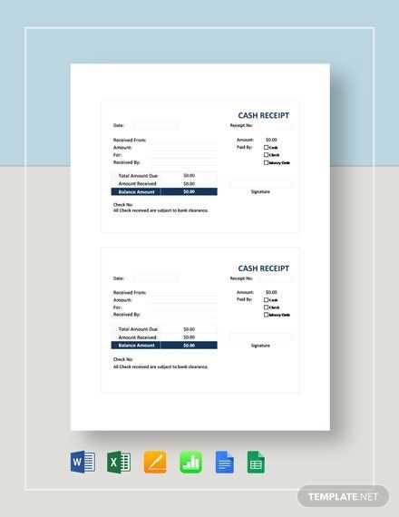 cash receipt template numbers