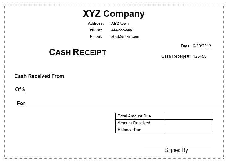 cash receipt template word