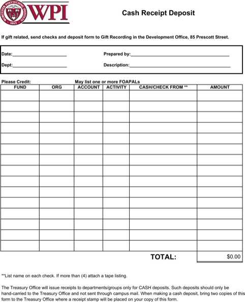 cash receipts journal document template