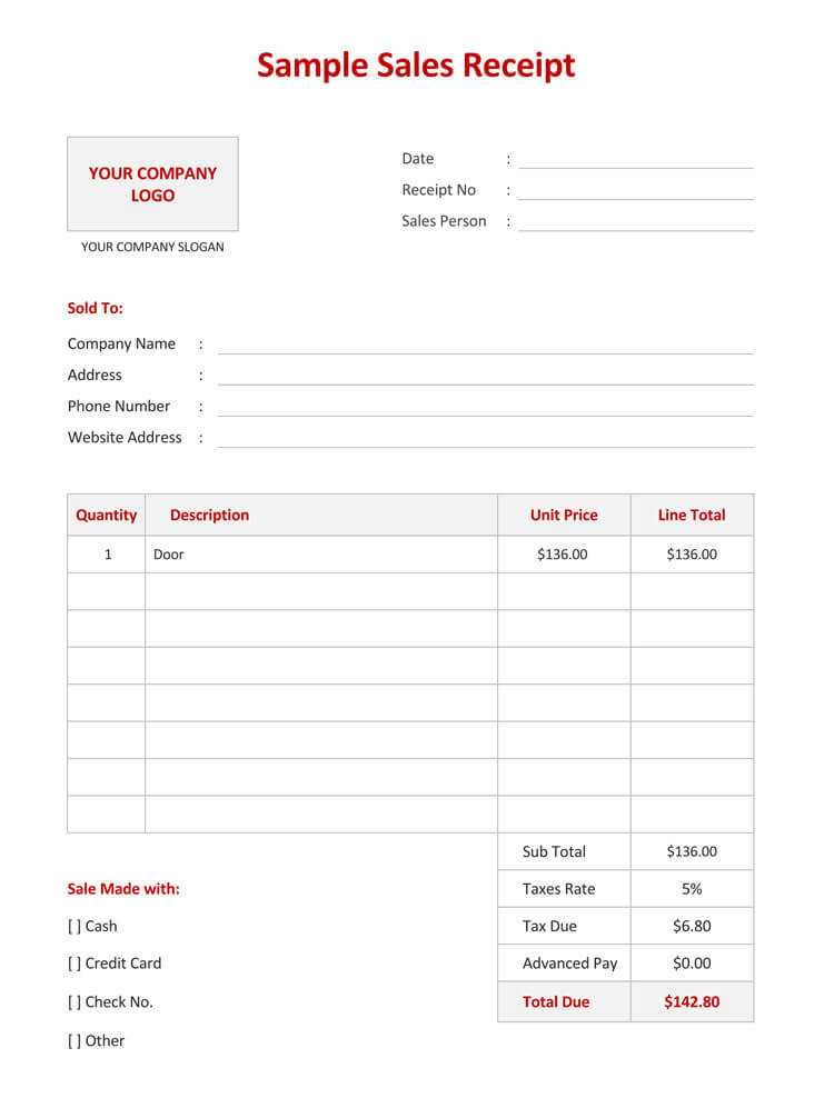 free sales receipt template word