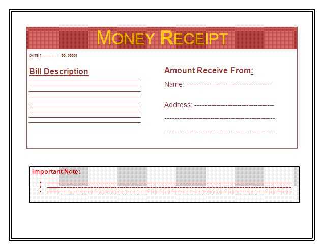 money check receipt template fill out