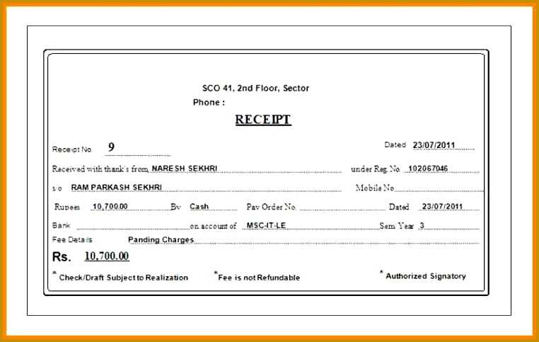 Conference registration fee receipt template