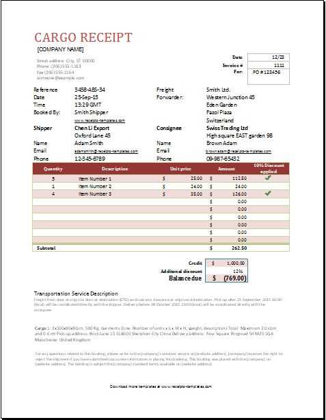 confirmation of goods receipt template