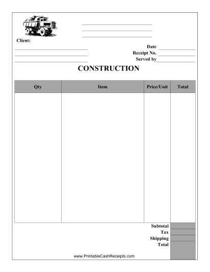 construction down payment receipt template