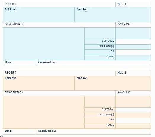 Construction down payment receipt template