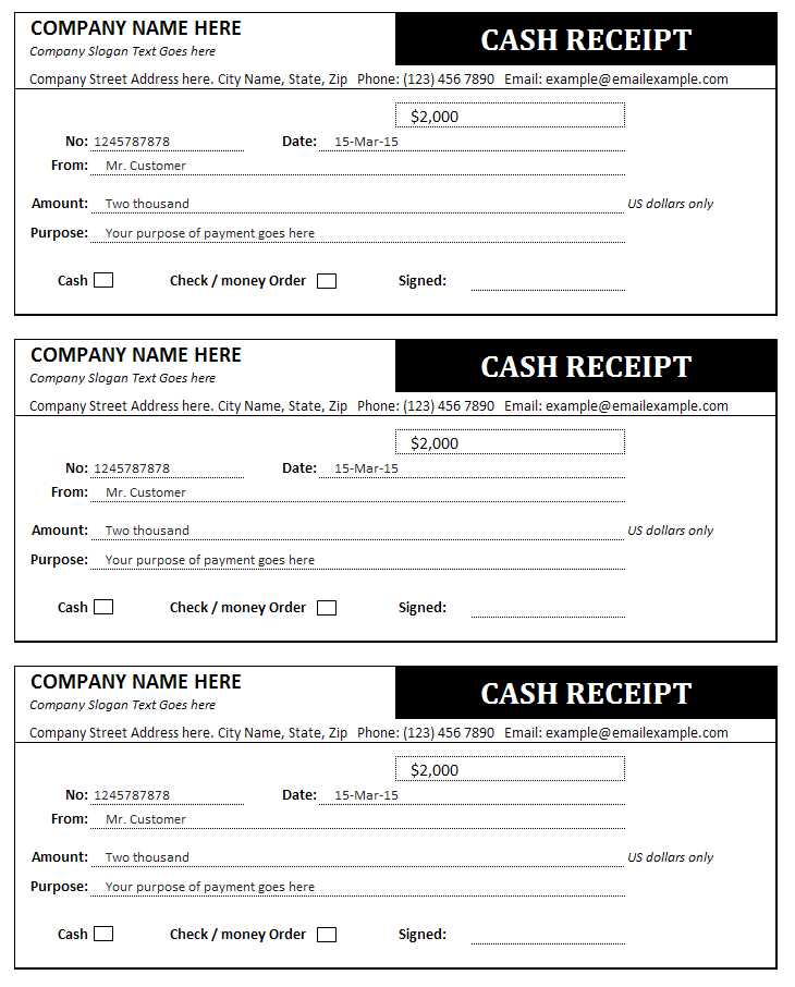 customer cash receipt template