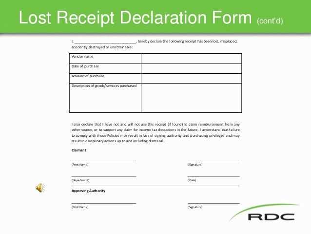 lost receipt form template word