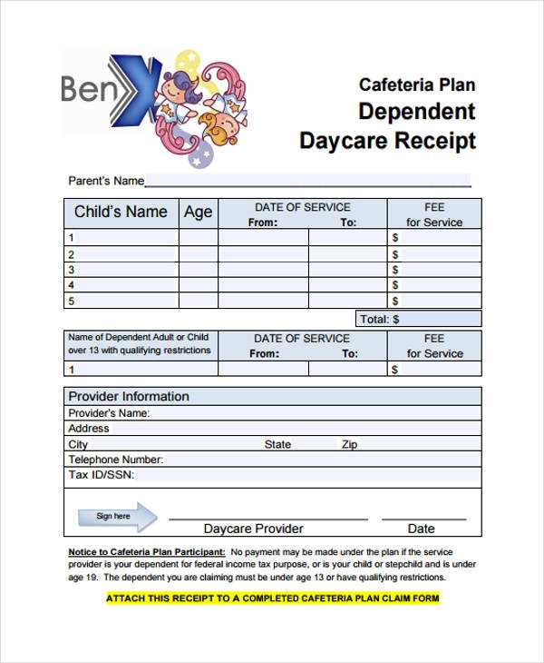 Daycare payment receipt template