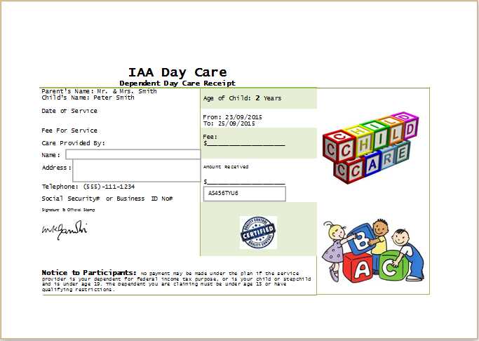 daycare payment receipt template