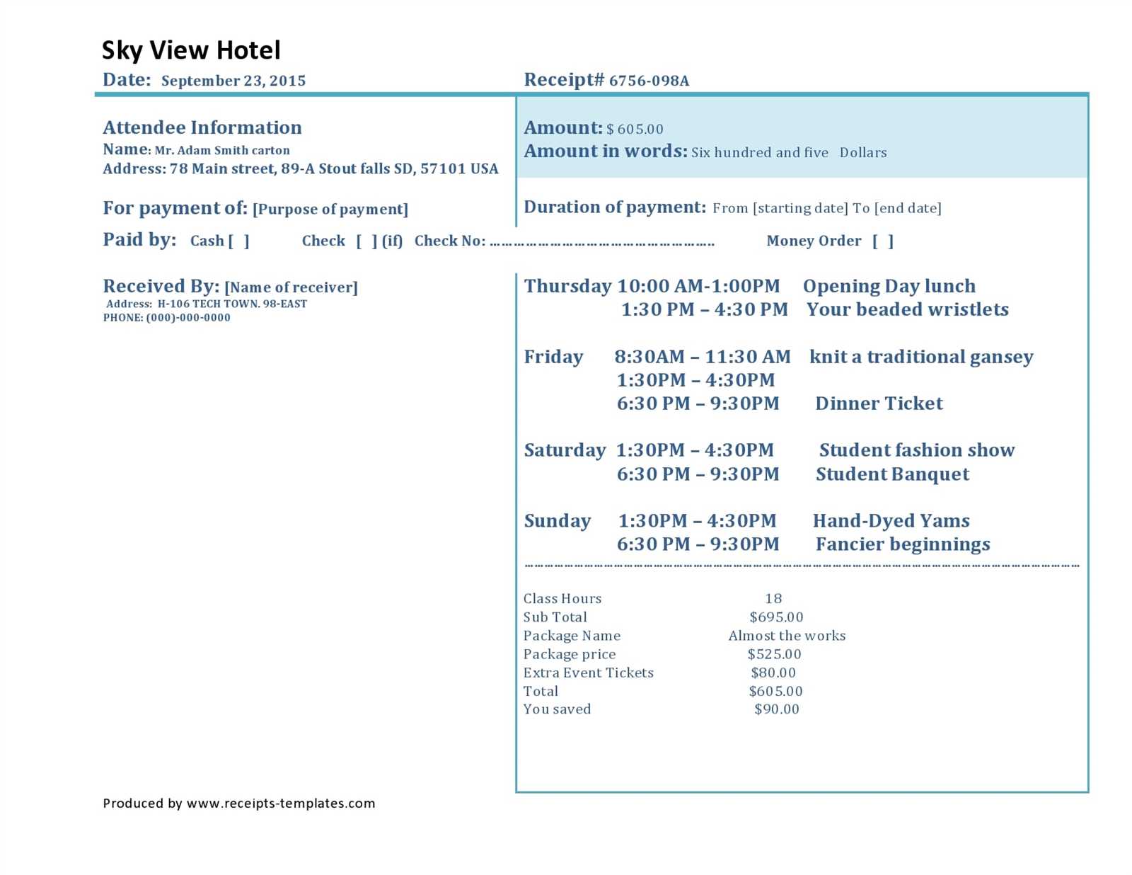Days inn hotel receipt template