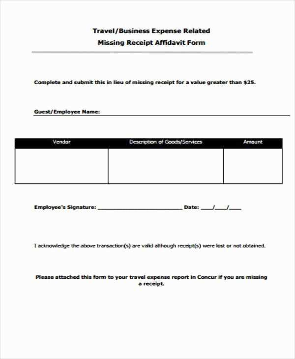 declaration of missing receipt memo template