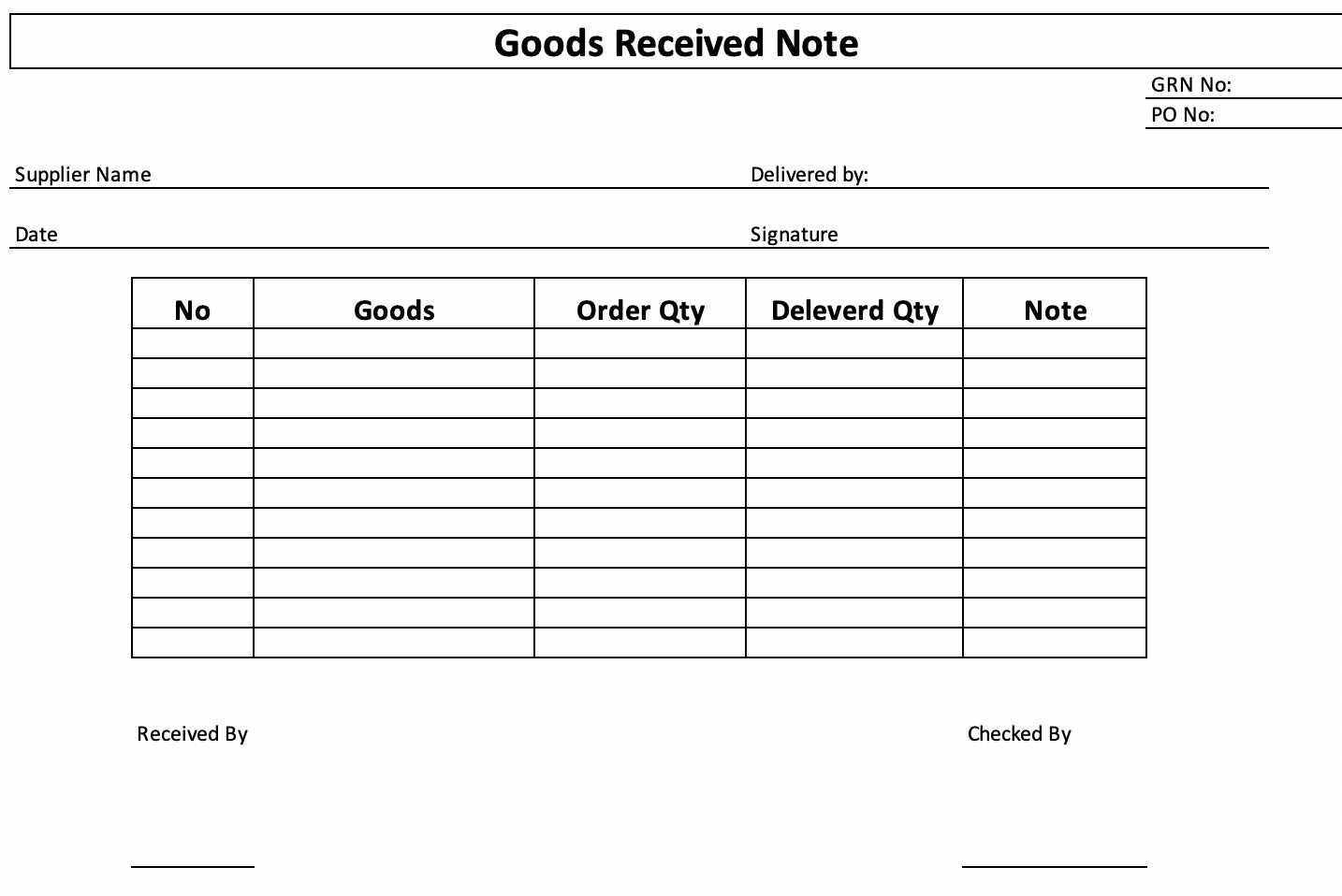 delivery receipt of goods template