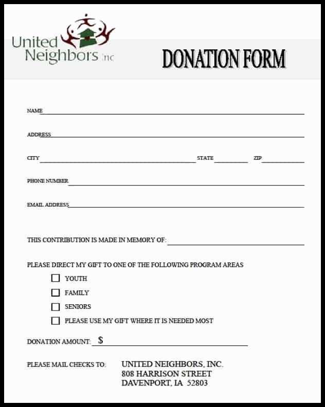 donation form receipt template word
