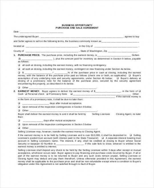 earnest money receipt agreement template