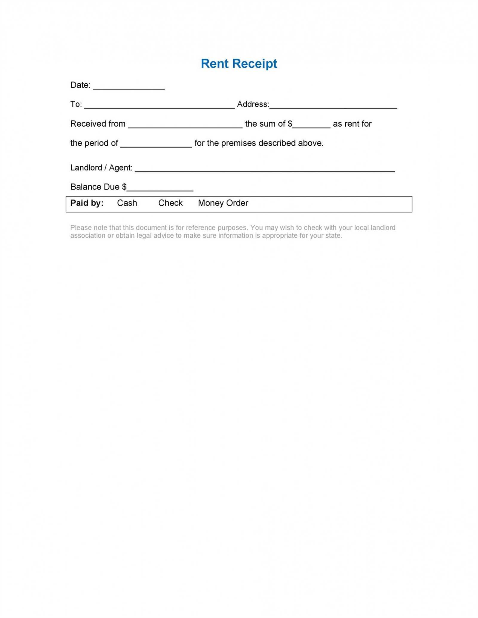 empty electronic rent template receipt