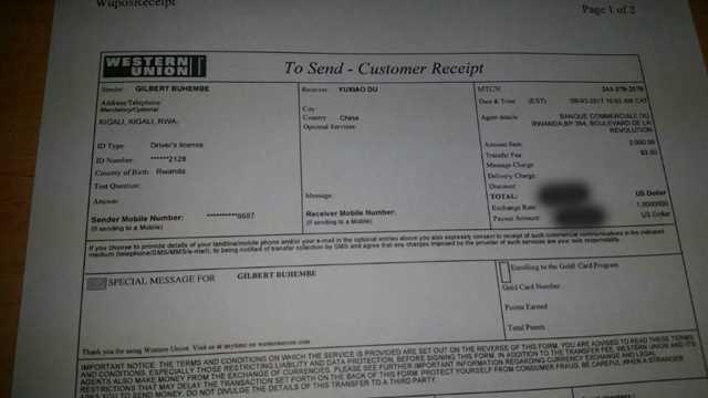 western union payment receipt template