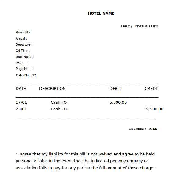 hotel room receipt template