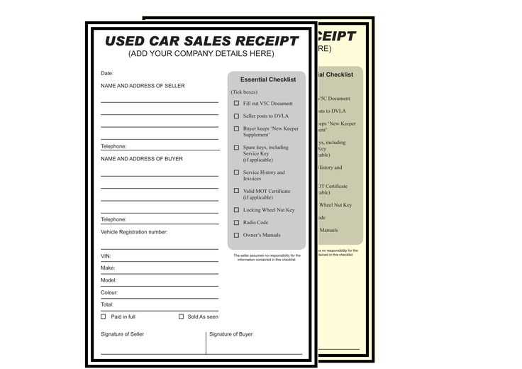 Car sale receipt template qld